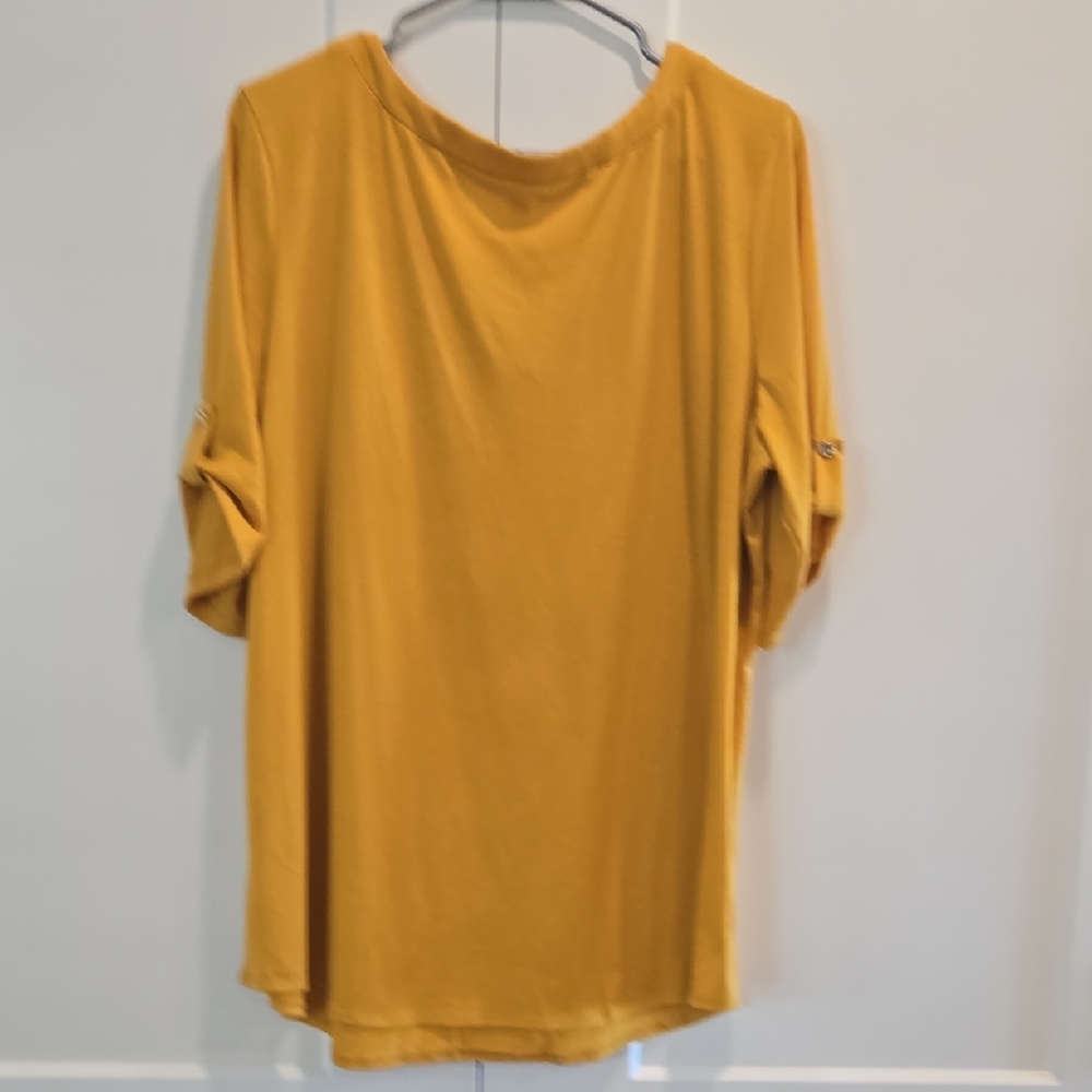 NWOT Perseption Mustard V-Neck Blouse with Pocket - Picture 7 of 7